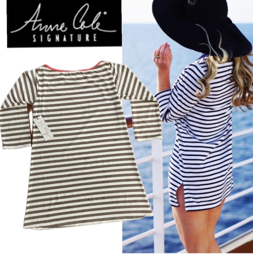 🆕 Anne Cole Striped Stretchy Cover Up Mini-Dress (Nylon & Spandex). NWT